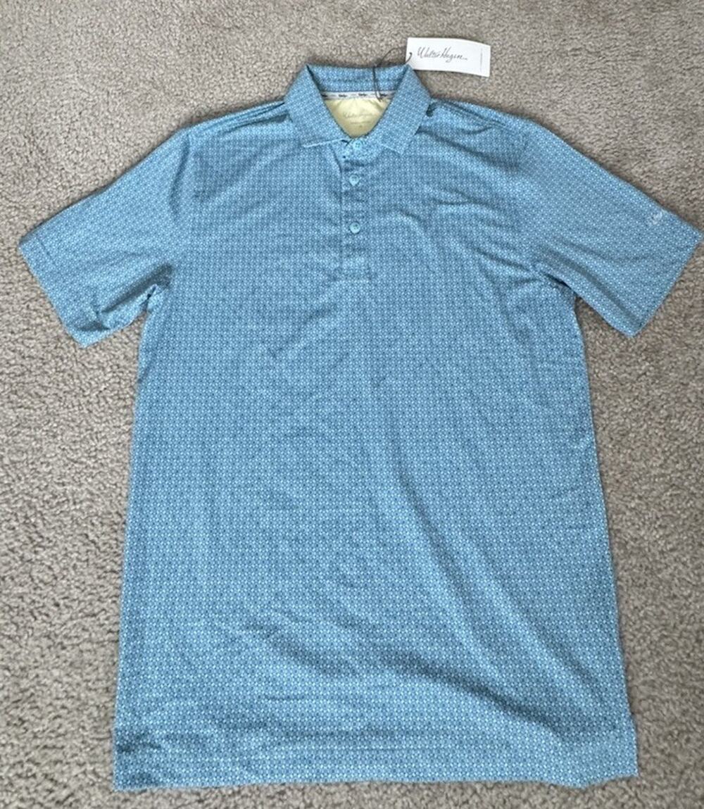 Walter Hagen Golf Polo Shirt Men’s Small Blue Floral Print Performance Stretch